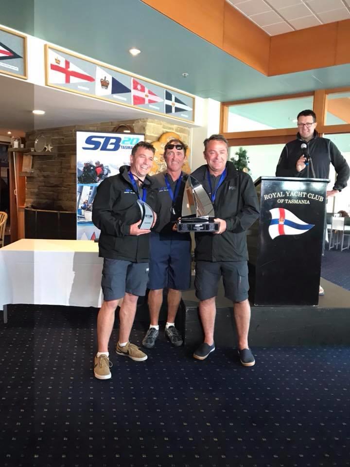 Brett Cooper, Darren 'Twirler' Jones and Nick Corkhill win the SB20 Australian Nationals in Hobart photo copyright Jacinta Coooper taken at Royal Yacht Club of Tasmania and featuring the SB20 class