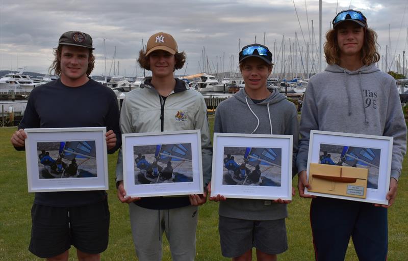 2021 SB20 Australian Championship: Youth Division Winners, Taz Racing Team (l-r) Will Sargent, Hugo Allison, Ed Broadby & Eddie Reid photo copyright Jane Austin taken at Derwent Sailing Squadron and featuring the SB20 class