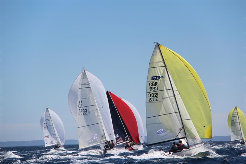 Charging downwind on day 3 of the Audi SB20 World Championships in Hyeres - photo © Katie Jackson / SB20 Class