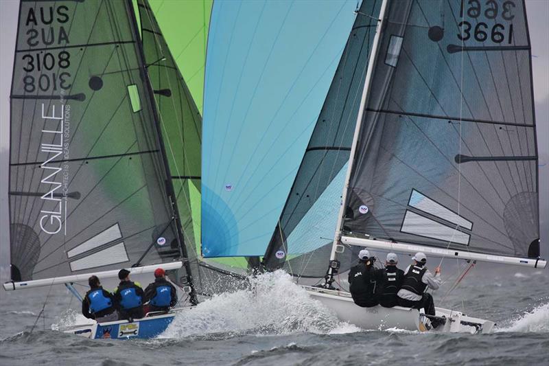 Blue Gull and Pinch battle for room in the 2018 SB20 Australian Championship photo copyright Jane Austin taken at  and featuring the SB20 class