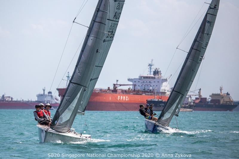 Porco Rosso (L) sailing in the SB20 Singapore Nationals - photo © Anna Zykova