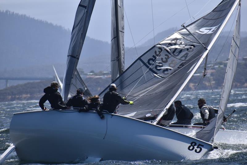 Obi Kenobi (Charlie Goodfellow) comes off second best after a collision with Aeolus (Brett Cooper) - Tasmanian SB20 Championship 2020, day 1 photo copyright Jane Austin taken at  and featuring the SB20 class