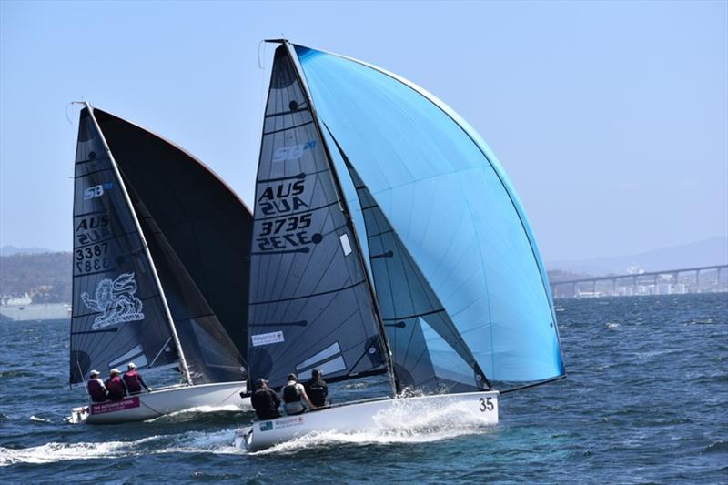 Victoria's Chris Dare sailing the SB20 Ambition with son Lockie and Ben Lamb - Banjo's Shoreline Crown Series Bellerive Regatta 2020 photo copyright Jane Austin taken at Bellerive Yacht Club and featuring the SB20 class