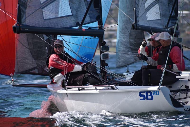 Karabos looking relaxed in the Harcourts Hobart SB20 Australian Championship photo copyright Jane Austin taken at Derwent Sailing Squadron and featuring the SB20 class
