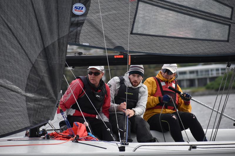 (L to R) Simon Burrows, Sam King and Nick Rogers are on the hunt for the SB20 National crown photo copyright Jane Austin taken at Royal Yacht Club of Tasmania and featuring the SB20 class