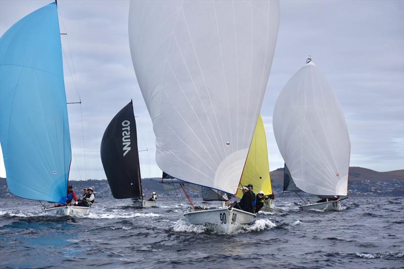 The SB20 fleet heading towards the finish line on the River Derwent in Hobart photo copyright Jane Austin taken at Royal Yacht Club of Tasmania and featuring the SB20 class