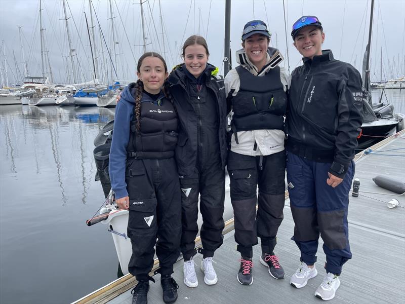 SB20 women sailors. (L to R) Eirini Marios (Ares Racing Team), Esther Read (Mind Games), Amelia Catt (Mind Games) and Paige Caldecoat (Ares Racing Team) - 2022 SB20 Australian Championship - photo © Jane Austin