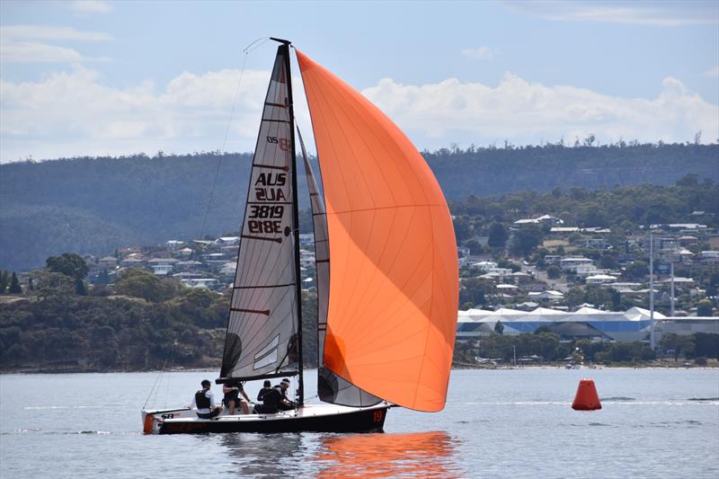 Title holder Ares Racing is leading the SB20 Tasmanian Championship fleet - 2023 Banjos Shoreline Crown Series Regatta day 2 photo copyright Jane Austin taken at Bellerive Yacht Club and featuring the SB20 class