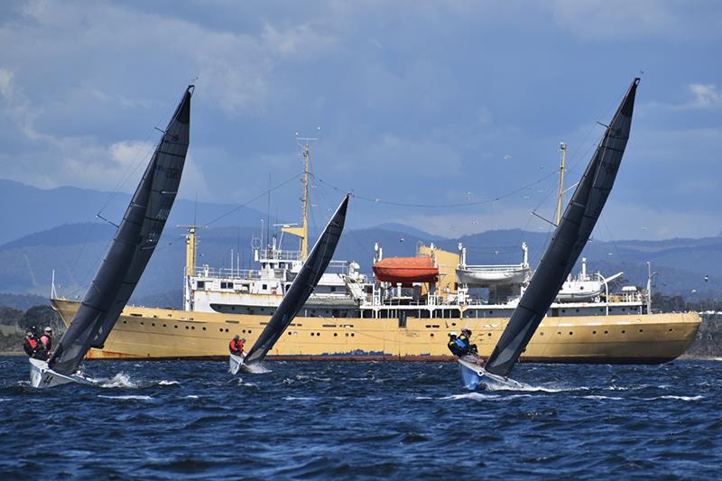 MV Wyuna provides a spectacular backdrop for the SB20 sportsboat - photo © Jane Austin