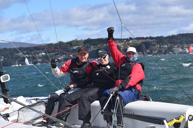 SB20 Australian Champions Karabos L to R Simon Burrows, Cole Dabner and Skipper Nick Rogers - 2024 SB20 Australian National Championship photo copyright Jane Austin taken at Port Dalrymple Yacht Club and featuring the SB20 class