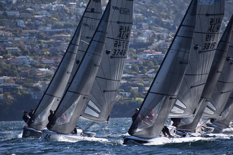 The lead boats were tight all day - 2026 Storm Bay Apparel SB20 Australian Championship Day 2 photo copyright Jane Austin taken at Derwent Sailing Squadron and featuring the SB20 class