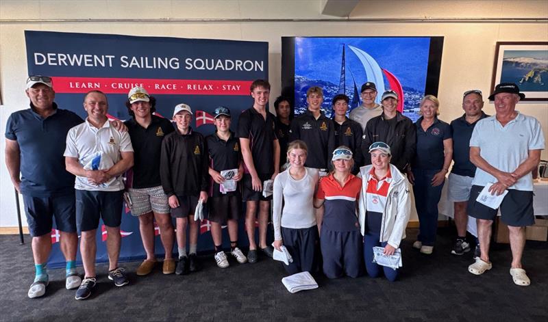The SB20 Australian youth teams with SB20 World Council President Scott Glanville and SB20 Aus Exec - 2026 Storm Bay Apparel SB20 Australian Championship photo copyright Jane Austin taken at Derwent Sailing Squadron and featuring the SB20 class