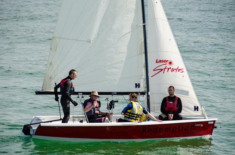 St Ives Sailing Club dinghy Redemption with (l to r) Graeme Sennen (helm), Simon Ashmore, Paul Maskell & Daniel Rouncefield (crew) photo copyright Derek Hall taken at St Ives Sailing Club and featuring the Laser Stratos class