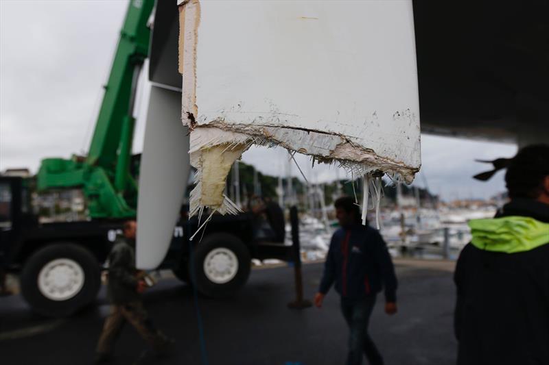 Robin Elsey sustains damage to Figaro Artemis 43 during La Solitaire Bompard Le Figaro Leg 2 photo copyright Artemis Offshore Academy taken at  and featuring the Figaro class