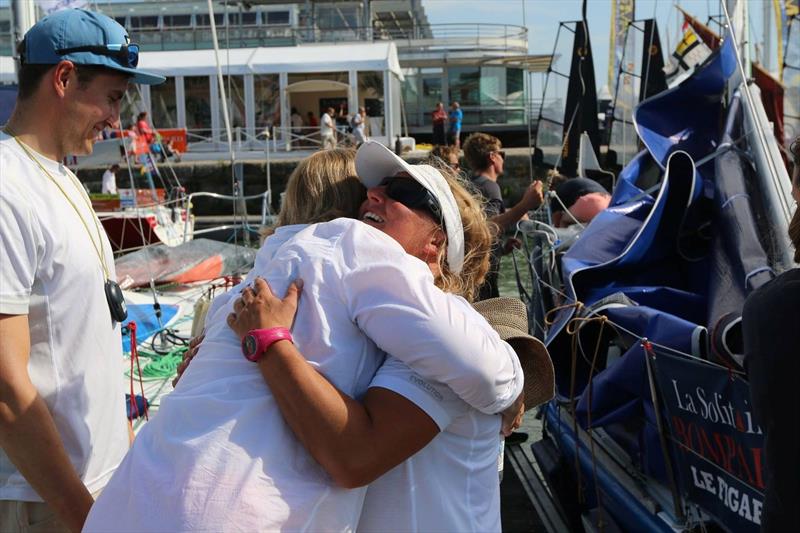 A big hug for Mary Rook after finishing her first Solitaire Bompard Le Figaro photo copyright Artemis Offshore Academy taken at  and featuring the Figaro class