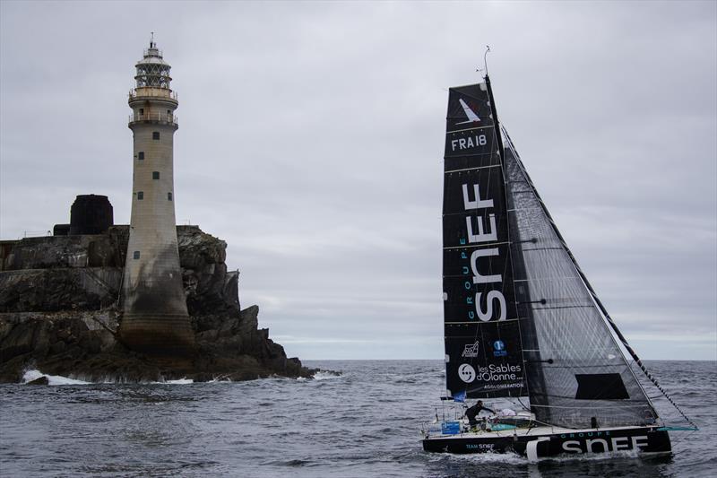 Xavier Macaire (Groupe Snef) rounds The Fastnet during La Solitaire du Figaro 2020 Leg 1 photo copyright Alexis Courcoux taken at  and featuring the Figaro class