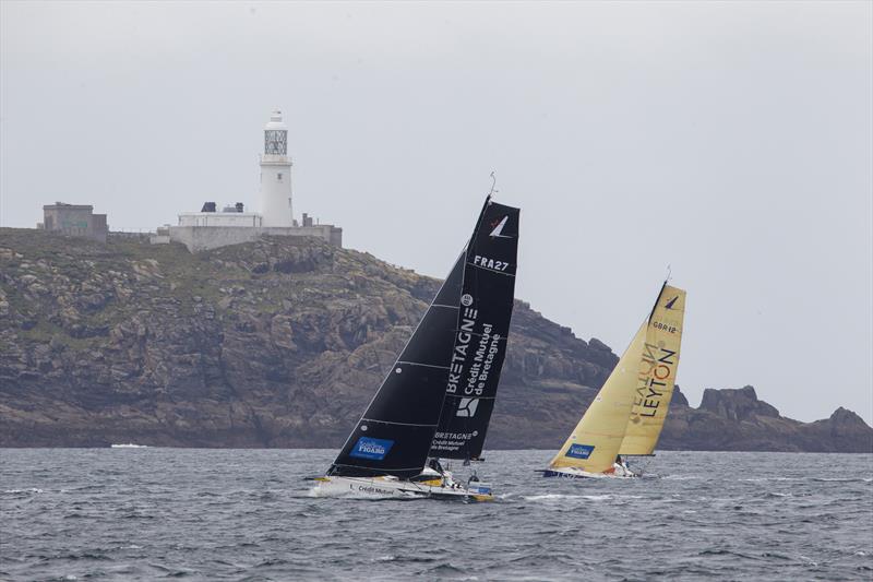 The fleet pass the Isles of Scilly during La Solitaire du Figaro 2020 Leg 1 photo copyright Alexis Courcoux taken at  and featuring the Figaro class