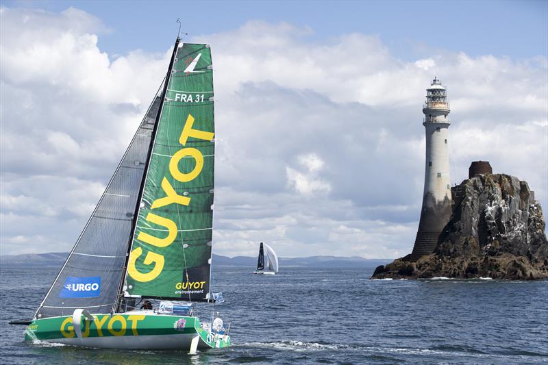 Pierre Leboucher rounds the Fastnet rock during stage 1 of the 50th Solitaire URGO Le Figaro - photo © Alexis Courcoux