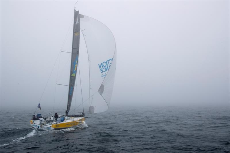 The Figaros in the fog during the 4th stage of the Solitaire Urgo Le Figaro between Roscoff and Dieppe photo copyright Alexis Courcoux taken at  and featuring the Figaro class