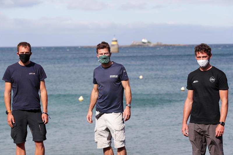 Sam Goodchild, Jack Boutell and Philippe Sharp with masks in the Solitaire du Figaro 2020 photo copyright Alexis Courcoux taken at  and featuring the Figaro class