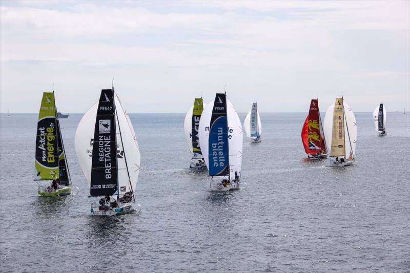 Transat Paprec start: Light winds during the round the buoys circuit prior to leaving the Bay of Port La Foret - photo © Alexis Courcoux