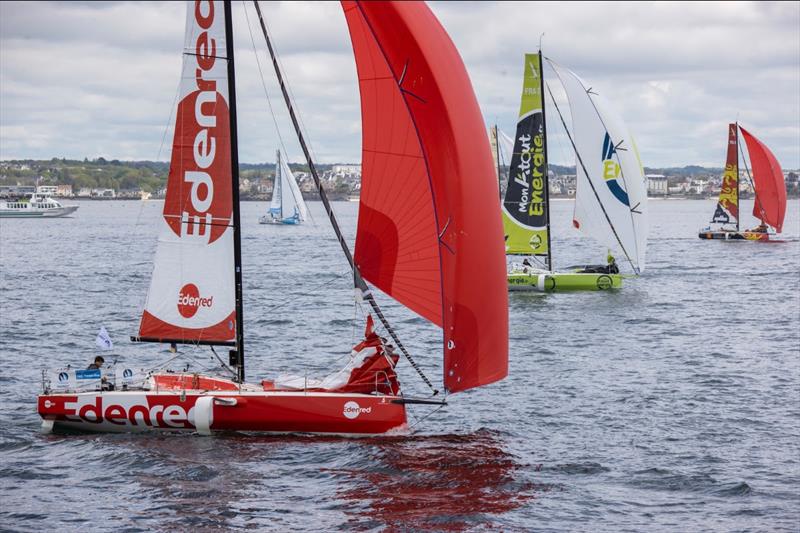 Transat Paprec start: EDENRED (Basile Bourgnon and Violette Dorange) under gennaker after the start photo copyright Alexis Courcoux taken at  and featuring the Figaro class