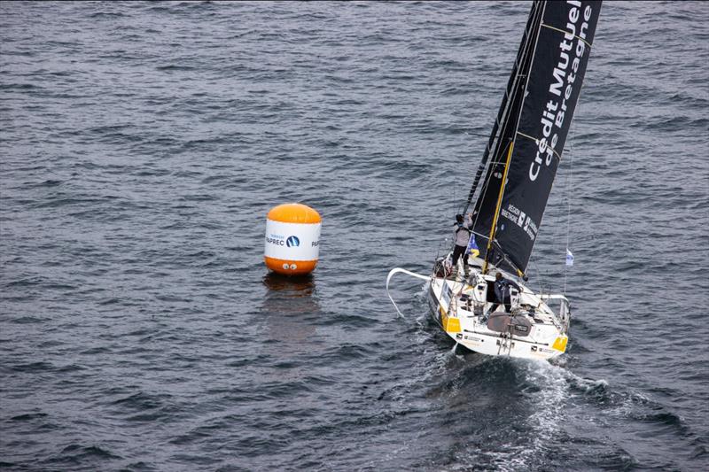 Transat Paprec start: Region Bretagne CMB Performance (Gaston Morvan and Anne-Claire Le Berre) set their kite - photo © Alexis Courcoux