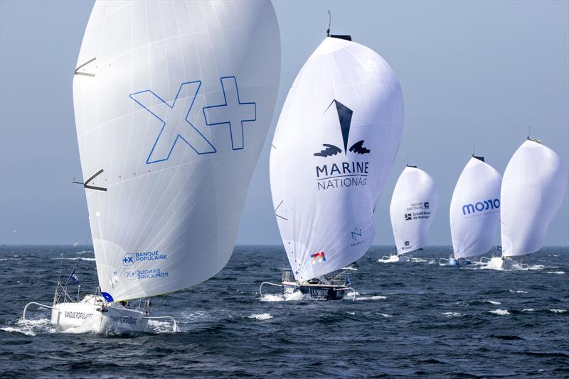 La Solitaire du Figaro Paprec Stage 3: Corentin Horeau (Banque Populaire) leads out of the Bay of Morlaix under spinnaker photo copyright Alexis Courcoux taken at  and featuring the Figaro class