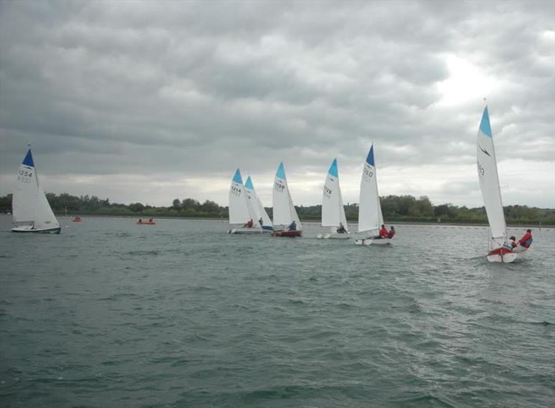 Start of race 2 on day 1 of the Leader Dinghy National Championship at Reading photo copyright Paul Robson taken at Reading Sailing Club and featuring the Leader class