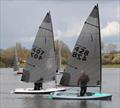 A difference in light air technique between Simon Hopkins (428) and Bryan Westley (407) during the Noble Marine Lightning 368 2022 Travellers Series at Aldridge © ?Diane Hodgson