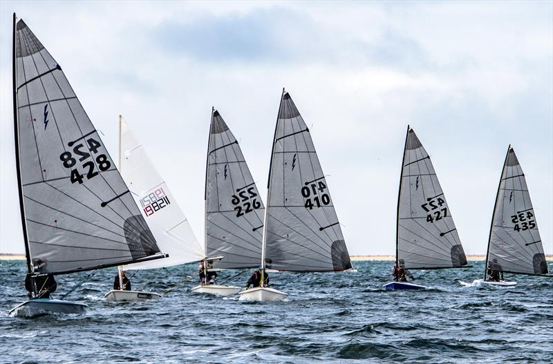 Simon Hopkins leads part of the fleet to the leeward mark during the Noble Marine Lightning 368 Sea Championships at Lymington photo copyright Paul French taken at Royal Lymington Yacht Club and featuring the Lightning 368 class