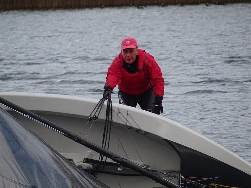Tony Jacks recovers from a downwind “Death Roll” capsize during the Noble Marine Lightning 368 Open at West Oxfordshire SC photo copyright John Claridge taken at West Oxfordshire Sailing Club and featuring the Lightning 368 class