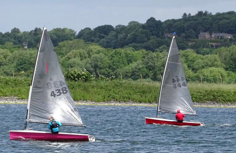 Caroline Hollier with a small rig leads Tony Jacks during the Lightning 368 Northern Championship at Shotwick Lake photo copyright Richard Stratton taken at Shotwick Lake Sailing and featuring the Lightning 368 class