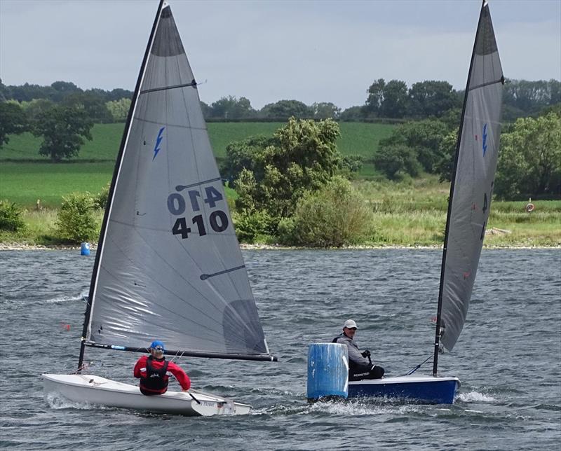 Jeremy Cooper rounds the mark in front of Duncan Cheshire during the Lightning 368 Northern Championship at Shotwick Lake photo copyright Richard Stratton taken at Shotwick Lake Sailing and featuring the Lightning 368 class