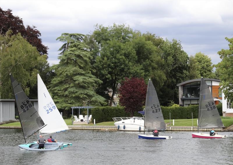 Simon Hopkins, David Phillips, John Claridge and Caroline Hollier against a stunning backdrop during the Noble Marine Insurance Lightning 368 Travellers at Cookham Reach photo copyright Elaine Gildon taken at Cookham Reach Sailing Club and featuring the Lightning 368 class