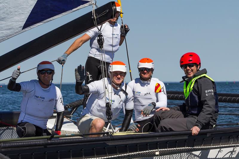 Frederik, Crown Prince of Denmark (right) onboard with TREFOR Match Racing, skippered by Nicolai Sehested (middle) at the WMRT Copenhagen event photo copyright Ian Roman taken at  and featuring the M32 class