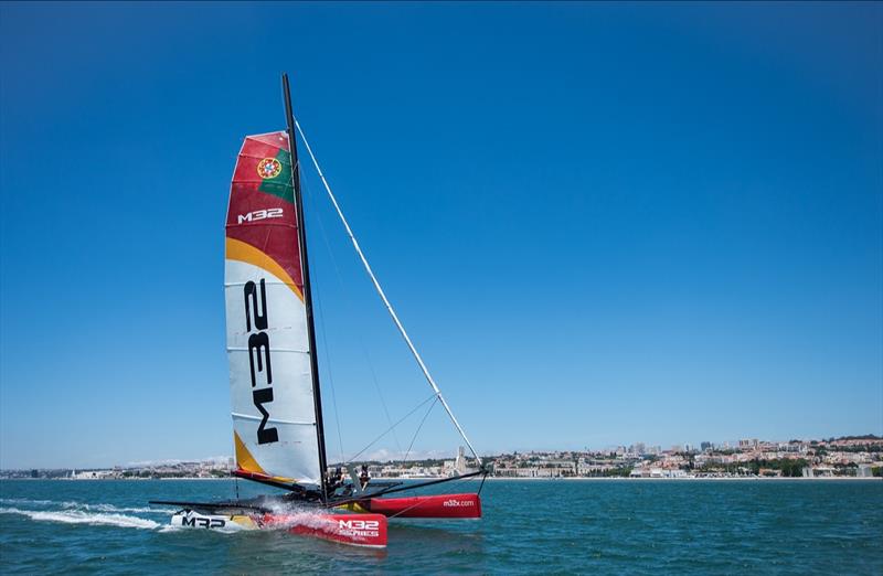 M32 with the Portuguese colors sailing off Lisbon photo copyright Ricardo Pinto taken at  and featuring the M32 class