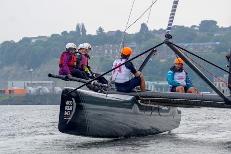 M32 sailing with the Volvo Ocean Race teams at the event photo copyright Caron Saul taken at RYA Cymru-Wales and featuring the M32 class