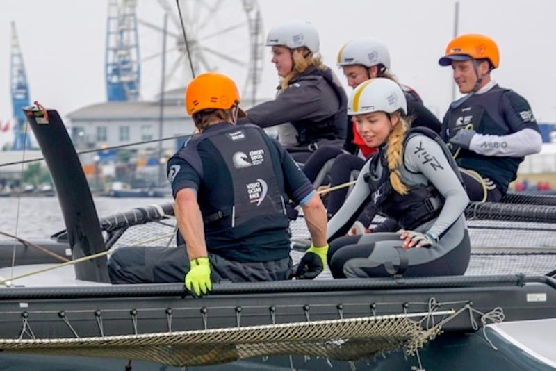 M32 sailing with the Volvo Ocean Race teams at the event photo copyright Caron Saul taken at RYA Cymru-Wales and featuring the M32 class