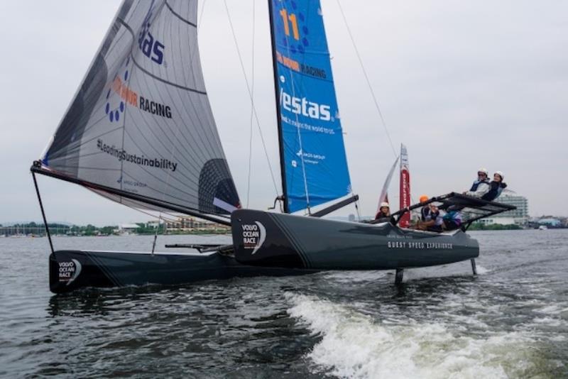 M32 sailing with the Volvo Ocean Race teams at the event photo copyright Caron Saul taken at RYA Cymru-Wales and featuring the M32 class