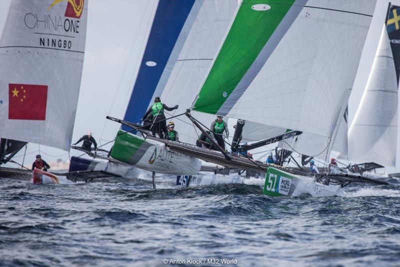 M32s benefit from a simple two sail set-up with racks for the crew providing added stability - M32 European Series photo copyright Anton Klock / M32 Worlds taken at Yacht Club Sanremo and featuring the M32 class