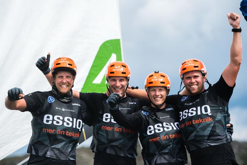 Essiq Racing Team of Sweden with skipper Nicklas Dackhammar celebrates during Day 5 of Match Cup Sweden, July 7 photo copyright Mathias Bergeld / World Match Racing Tour taken at  and featuring the M32 class