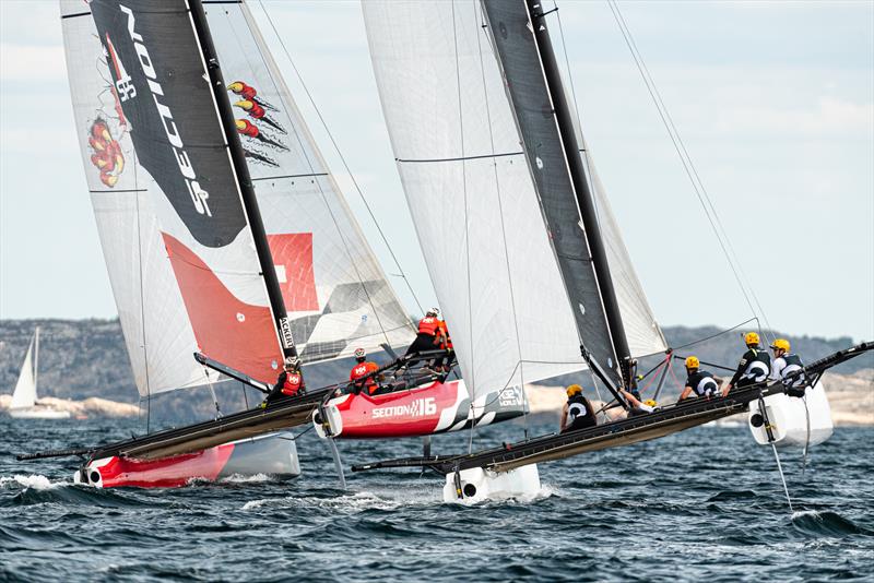 JC de Champs' White Sound jockeys with Richard Davies' Section 16. - Day 2 - M32 European Series Marstrand 2019 photo copyright Drew Malcolm taken at  and featuring the M32 class