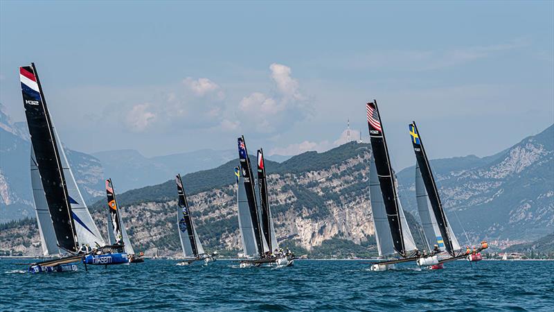 Reaching starts make for a high adrenalin opening few moments of M32 races photo copyright M32 World / Drew Malcolm taken at Fraglia Vela Riva and featuring the M32 class