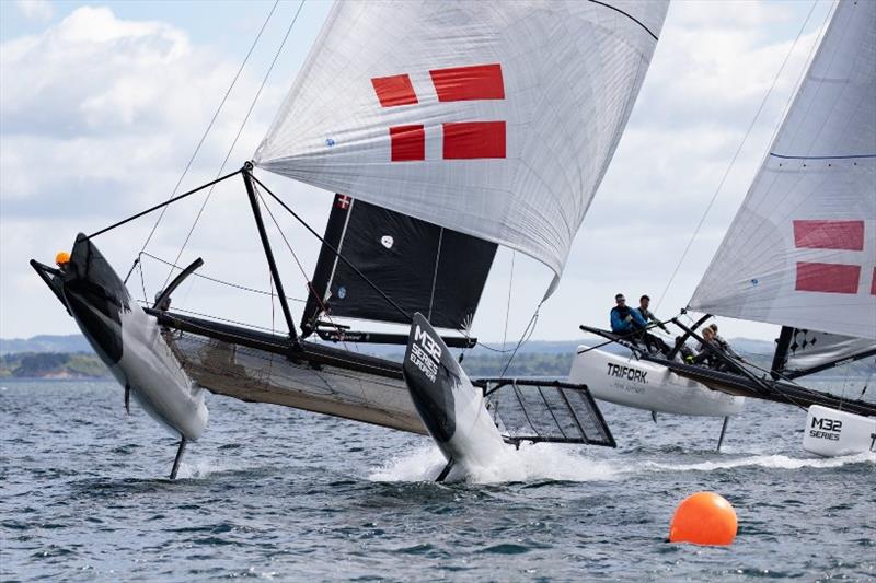 Team Warrer Racing with Peter Warrer training in Aarhus, Denmark photo copyright Peter Brogger / sailingphotoaarhus.dk taken at  and featuring the M32 class