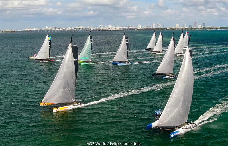 Entire fleet racing in Biscayne Bay at the M32 World Championships in Miami photo copyright m32world / Felipe Juncadella taken at  and featuring the M32 class