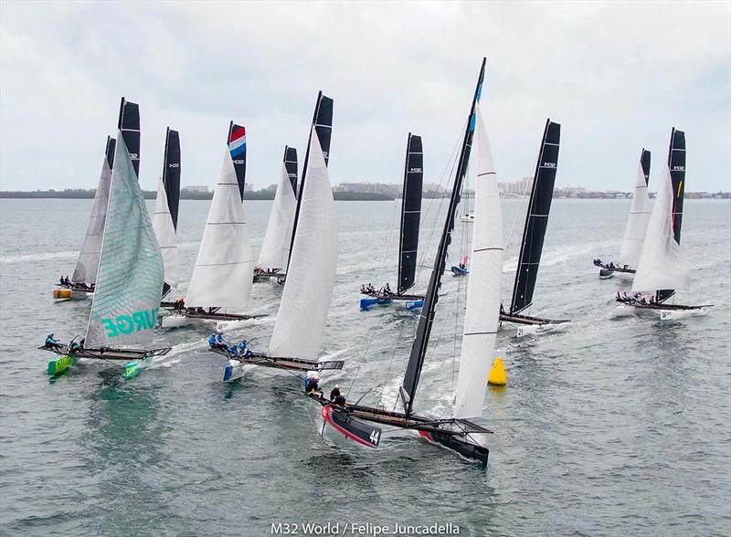 Close fleet at the M32 World Championships in Miami photo copyright m32world / Felipe Juncadella taken at  and featuring the M32 class