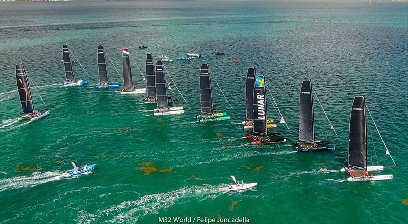Close fleet at the M32 World Championship in Miami photo copyright m32world / Felipe Juncadella taken at  and featuring the M32 class