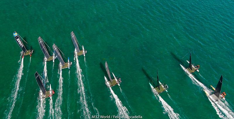 Overhead shot of the fleet at the M32 World Championship in Miami photo copyright m32world / Felipe Juncadella taken at  and featuring the M32 class