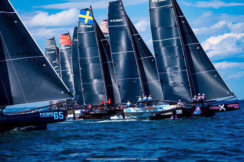 Ten M32s lined up for the M32 North American Championship in Newport, Rhode Island - photo © Hannah Lee Noll